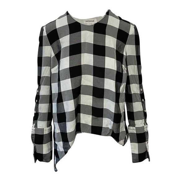 Monse Tartan Asymmetrical Blouse in White Viscose - Picture 1 of 8